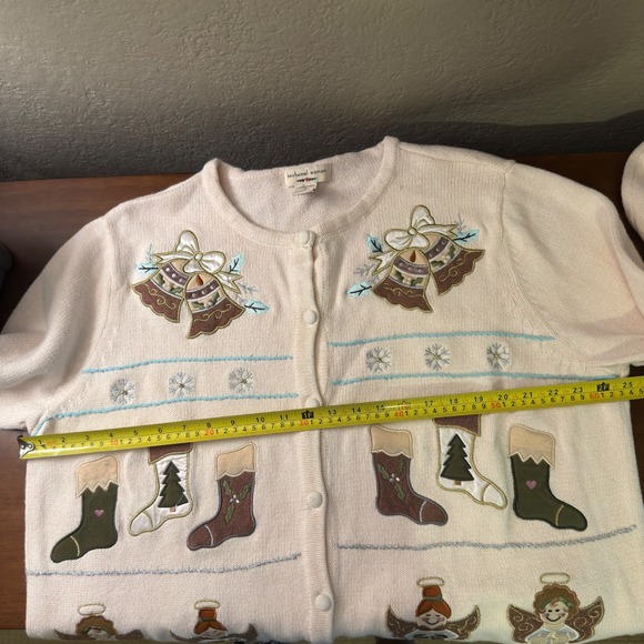 Bechamel Woman 2X Christmas Cardigan Sweater Bells Stockings Angels Holiday - Picture 3 of 6